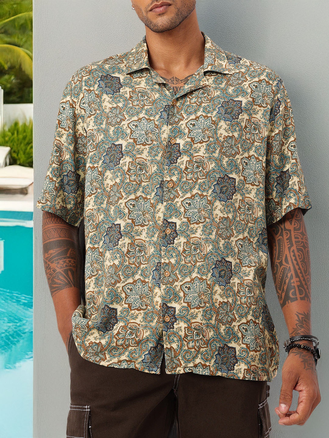 

Kook N Keech Indie Street Ethnic Motifs Printed Relaxed Fit Shirt, Cream