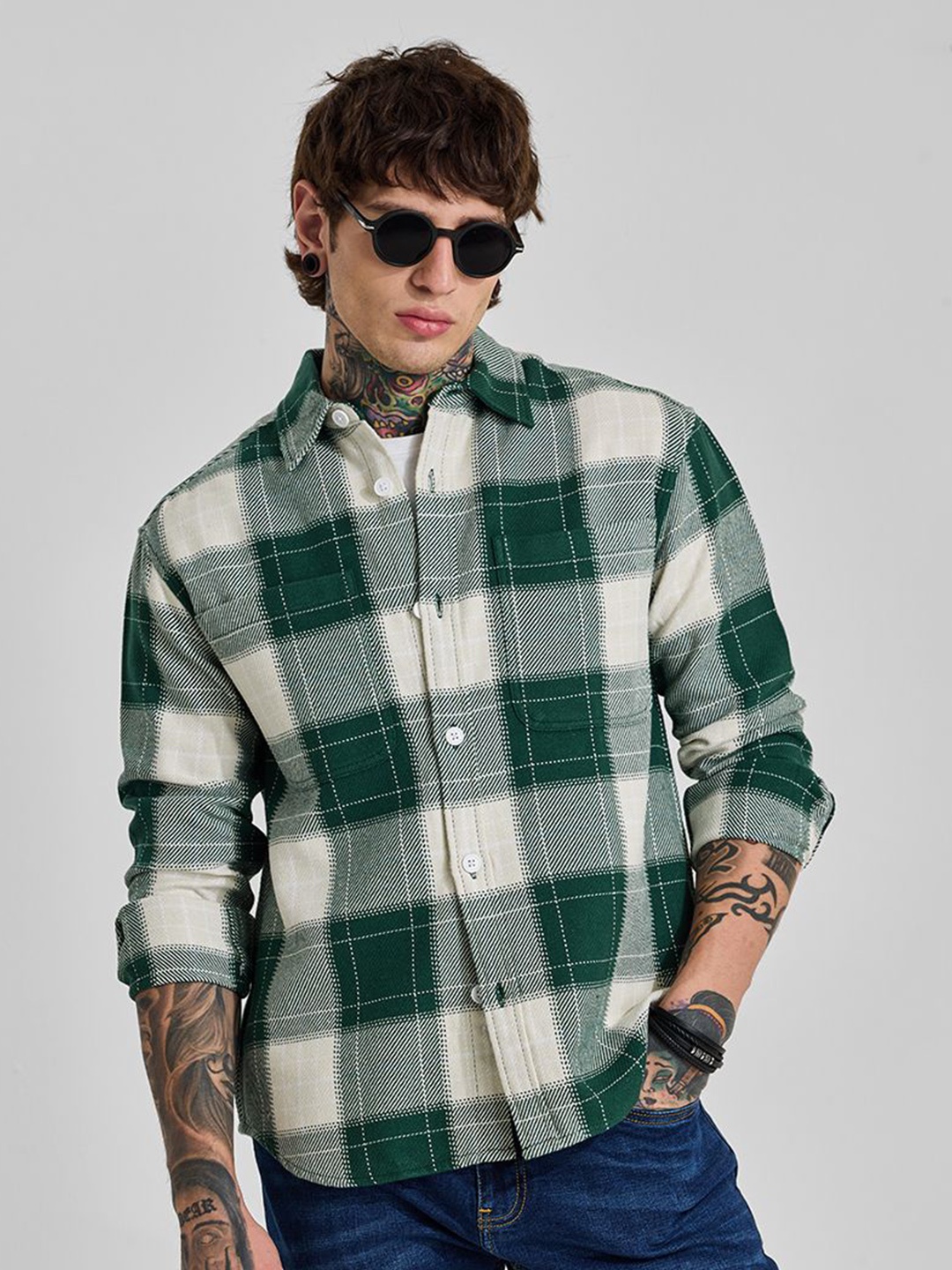 

Snitch Men Opaque Checked Casual Shirt, Green