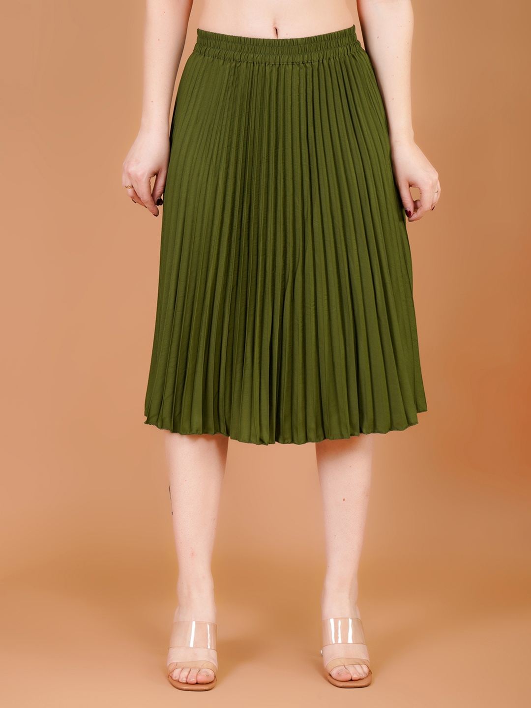 

Zionity Accordion Pleated Midi Skirt, Green