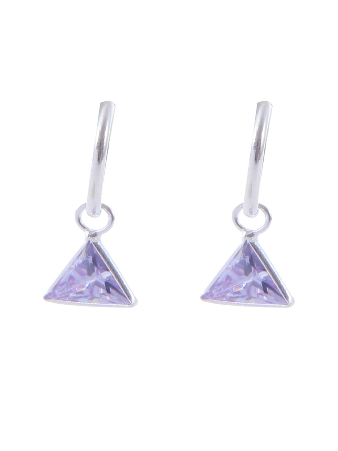 

Abhooshan 92.5 Sterling Silver Silver-Plated Cubic Zirconia Triangular Hoop Earrings, Purple