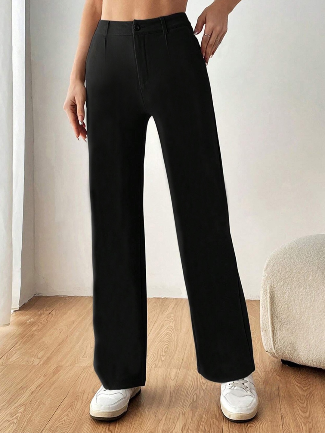 

BAESD Women Relaxed Straight Leg High-Rise Trousers, Black