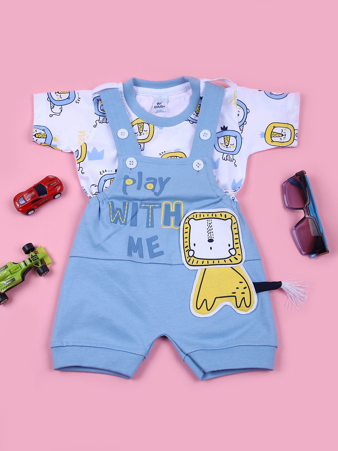 

V-Mart Infant Boys Printed Cotton Dungarees With T-Shirt, Blue
