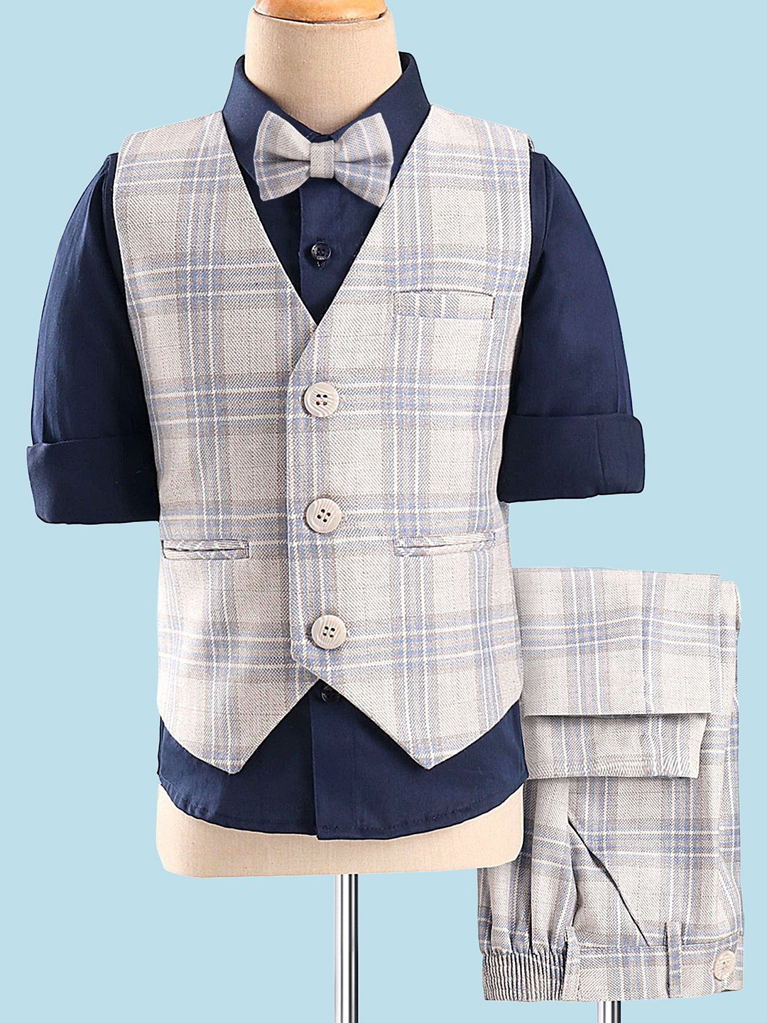 

Mark & Mia Boys Checked Single-Breasted 3-Piece Formal Suit, Blue