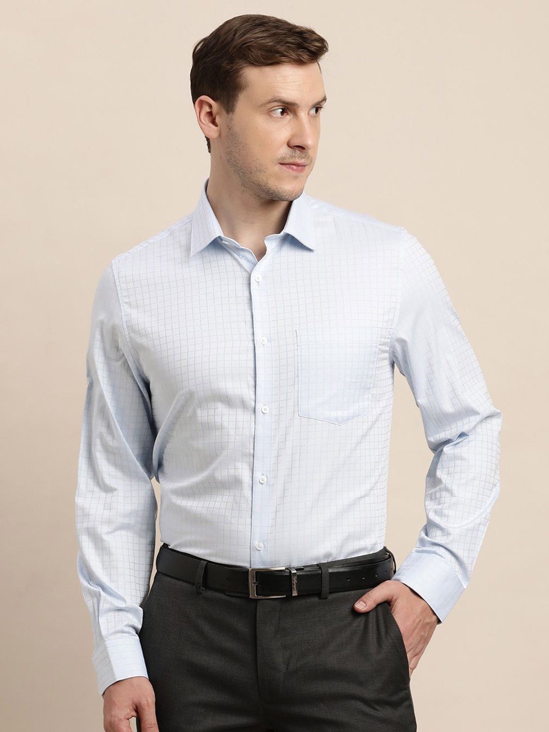 

Turtle Men Classic Opaque Checked Formal Shirt, Blue