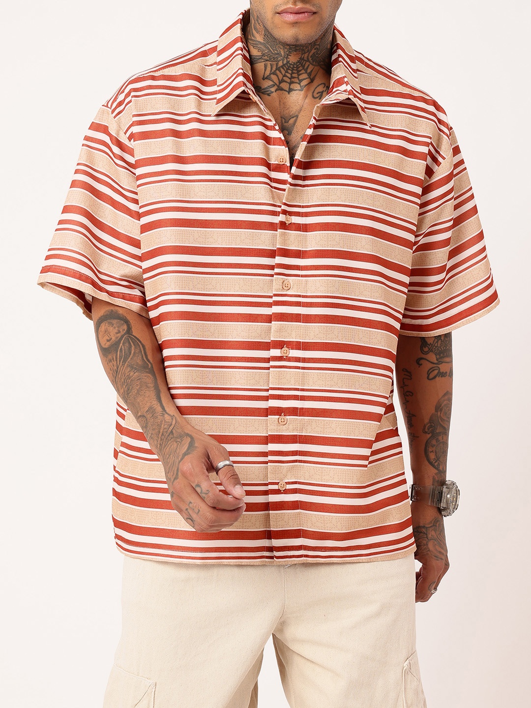 

Kook N Keech Sweet Street Striped Oversized Shirt, Rust