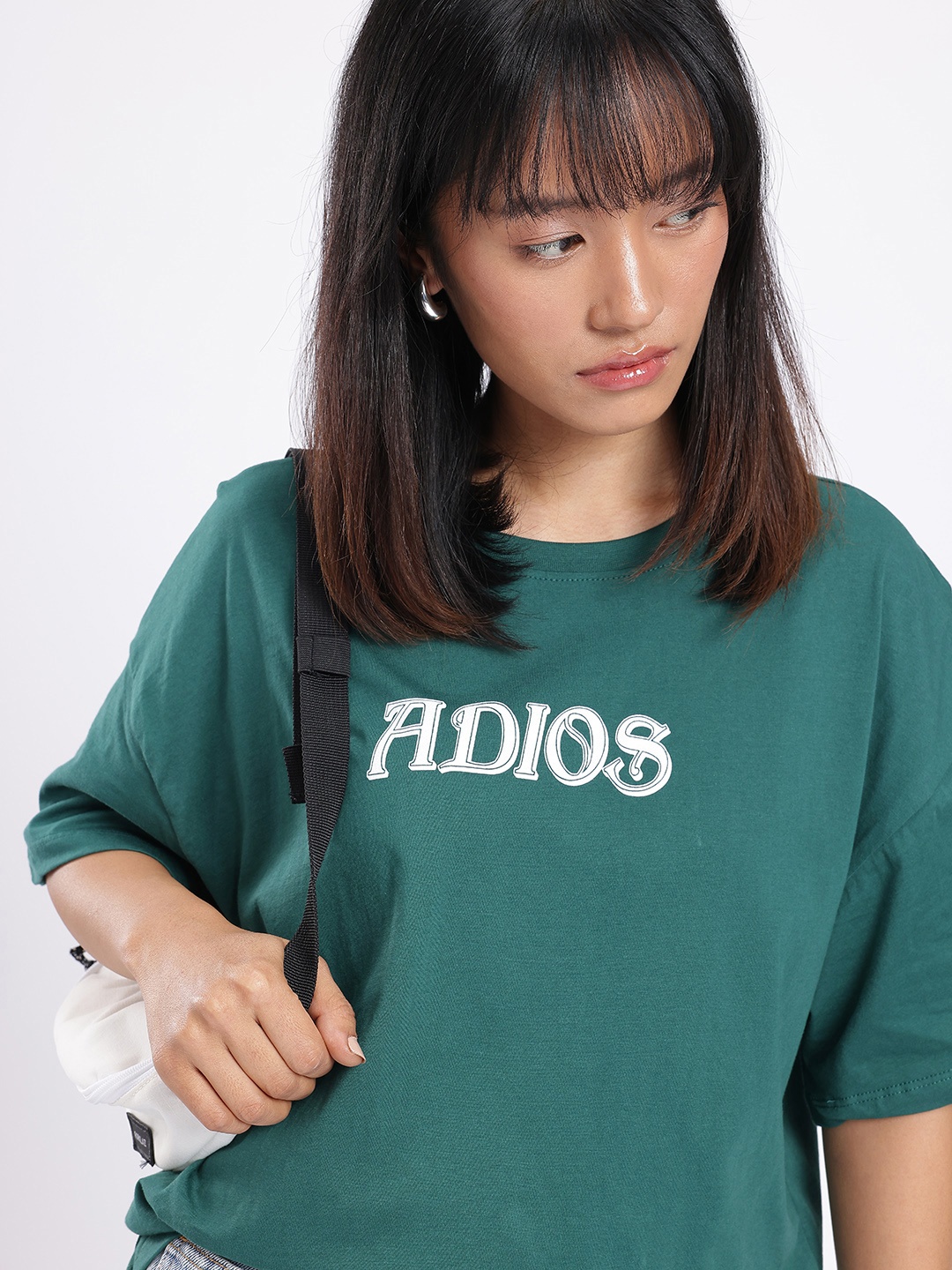 

glitchez Modern Vibe Typography Printed Oversized T-shirt, Green