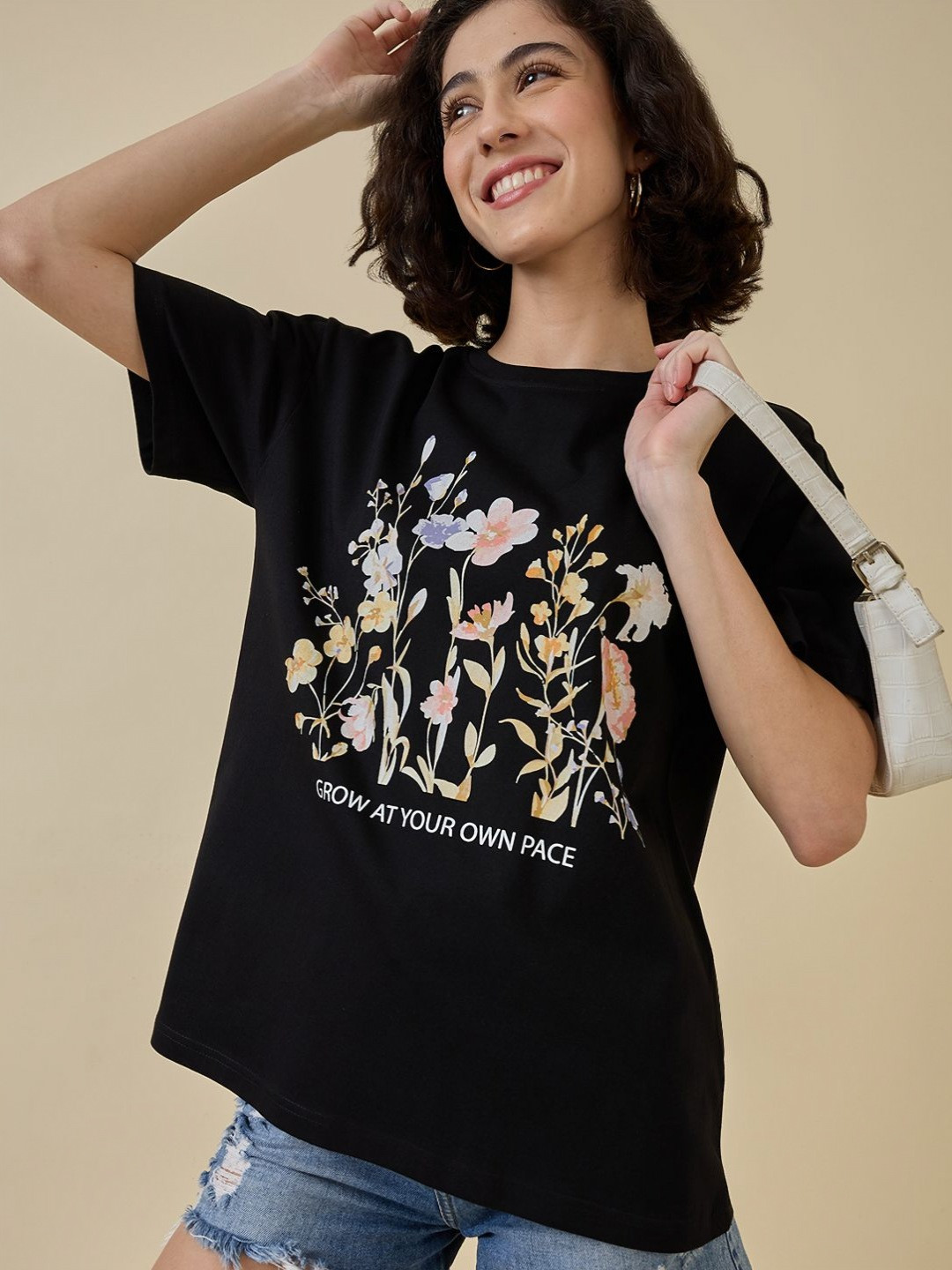 

Mast & Harbour Women Printed T-shirt, Black