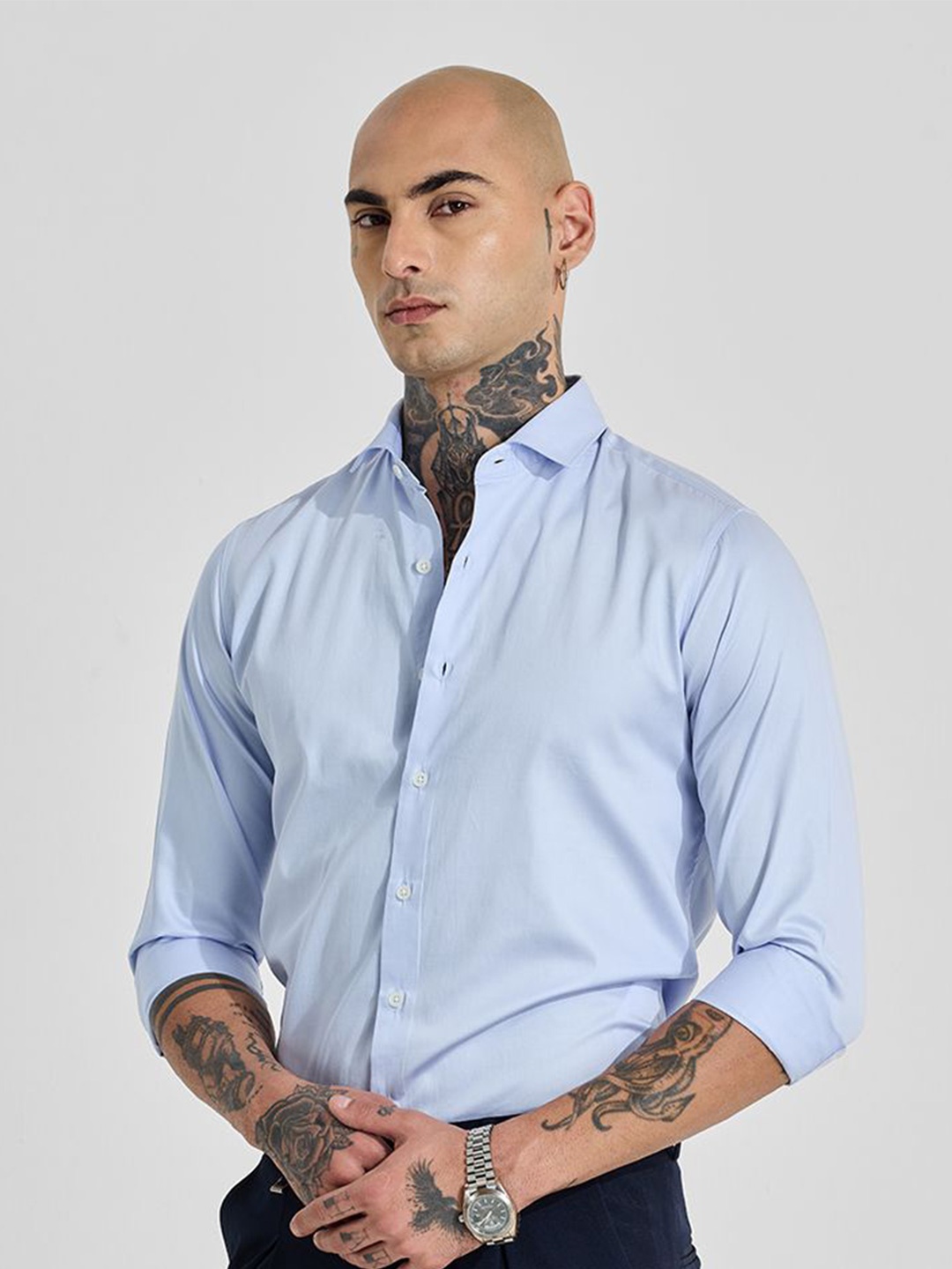 

Snitch Men Classic Slim Fit Opaque Formal Shirt, Blue