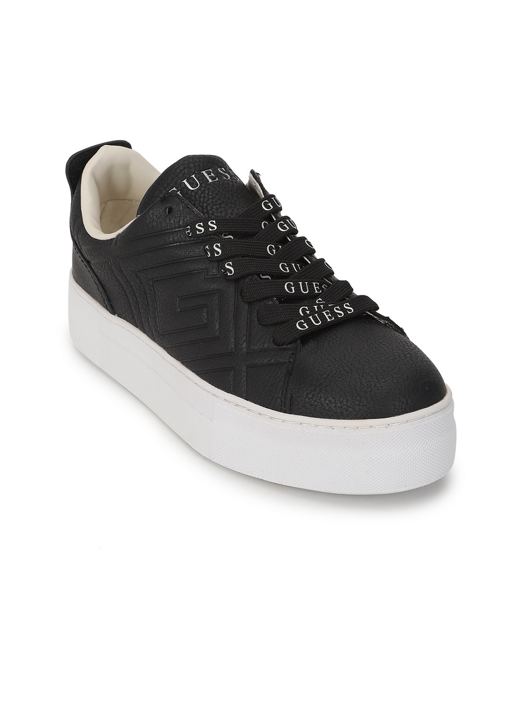 

GUESS Women Textured PU Sneakers, Black