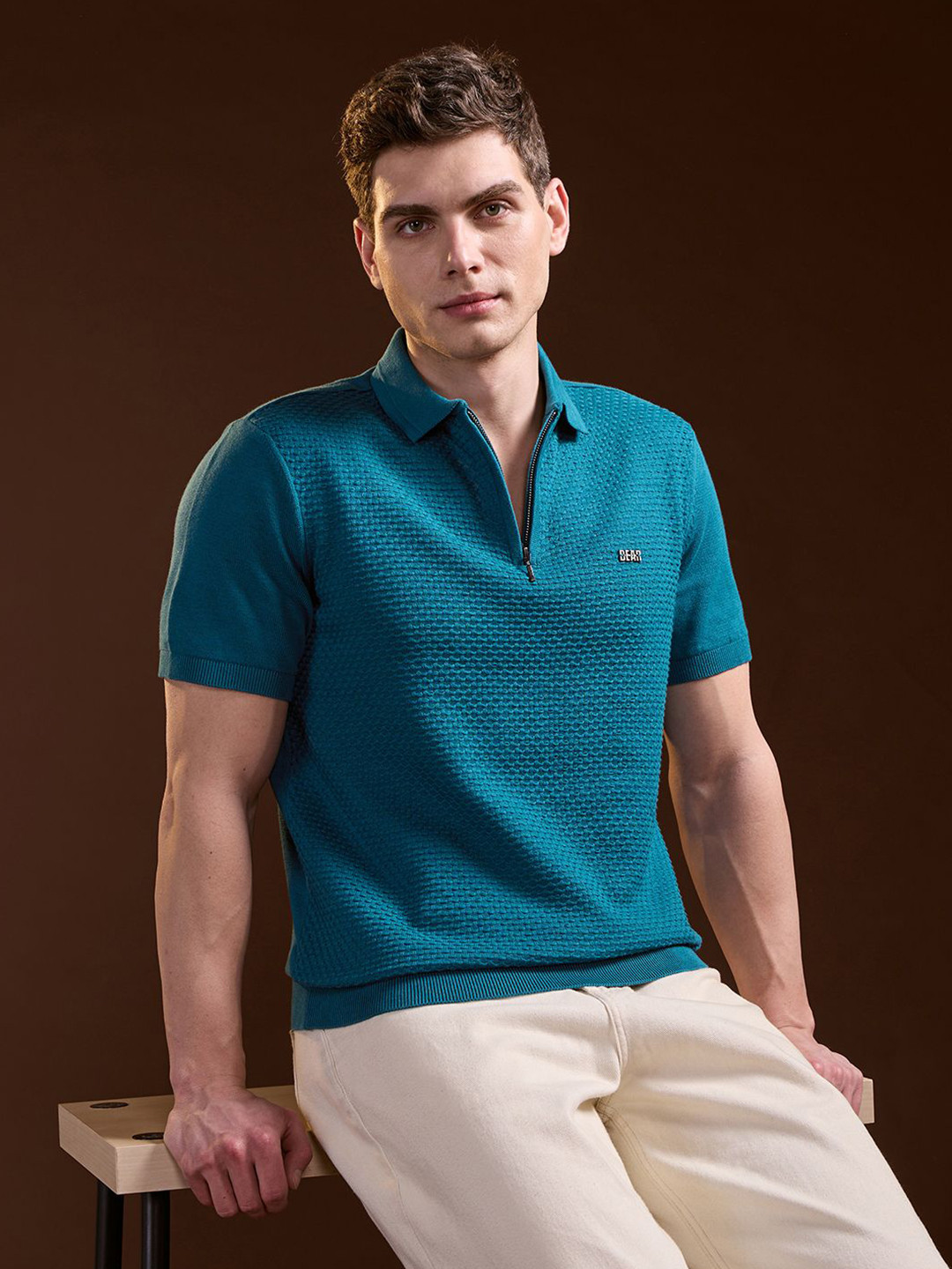

THE BEAR HOUSE Men Polo Collar T-shirt, Teal