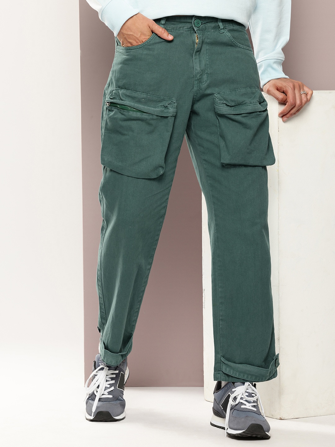 

Kook N Keech Men Straight Fit Pure Cotton Cargos Trousers, Green