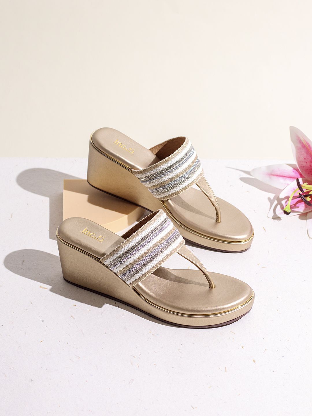 

Inc 5 Embellished Ethnic Wedge Sandals, Gold