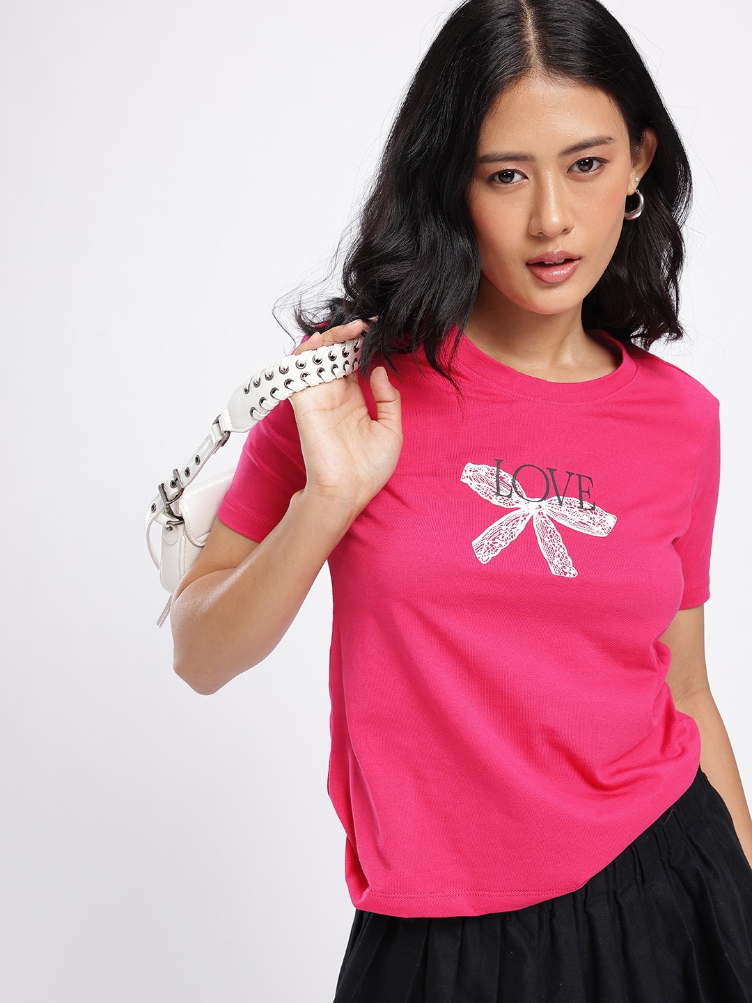 

DressBerry Chic Charm Printed T-shirt, Pink