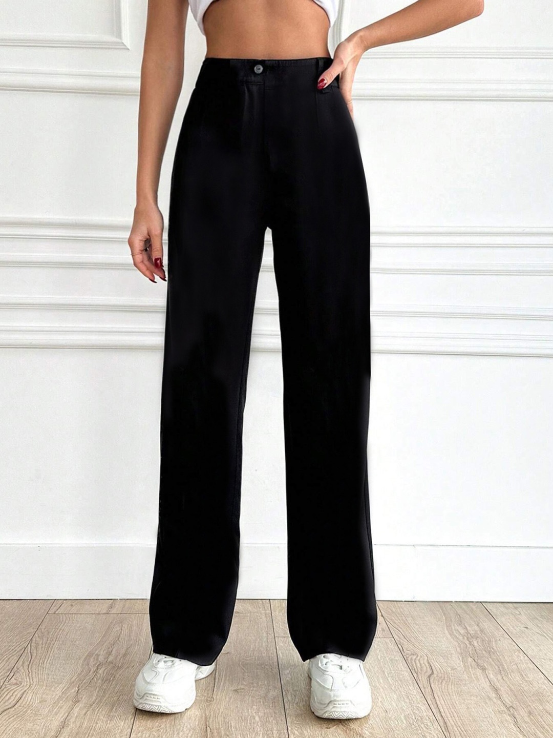 

BAESD Women Relaxed Straight Leg High-Rise Trousers, Black