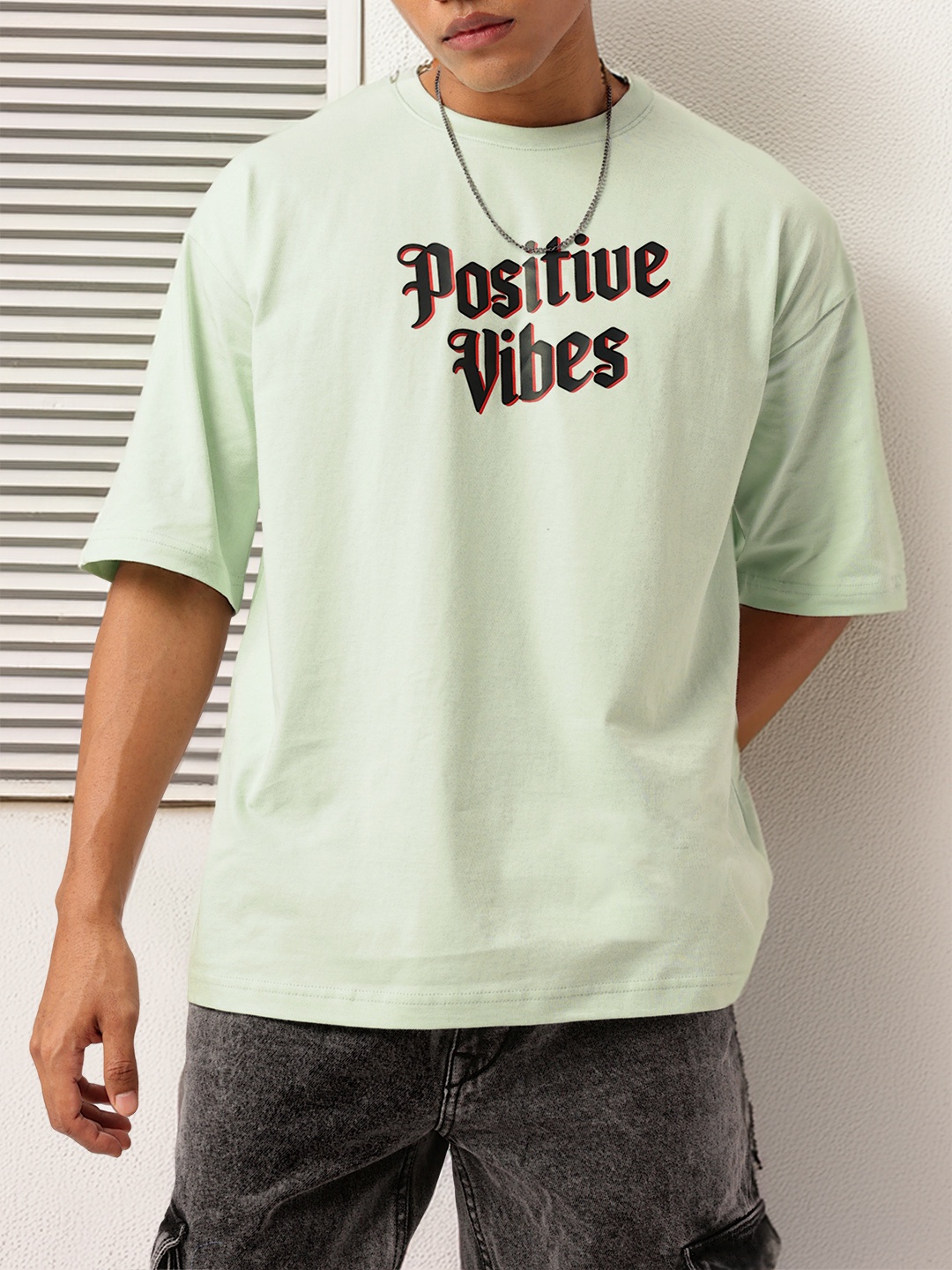 

Kook N Keech Positive Street Edge Typography Printed Oversized T-shirt, Green