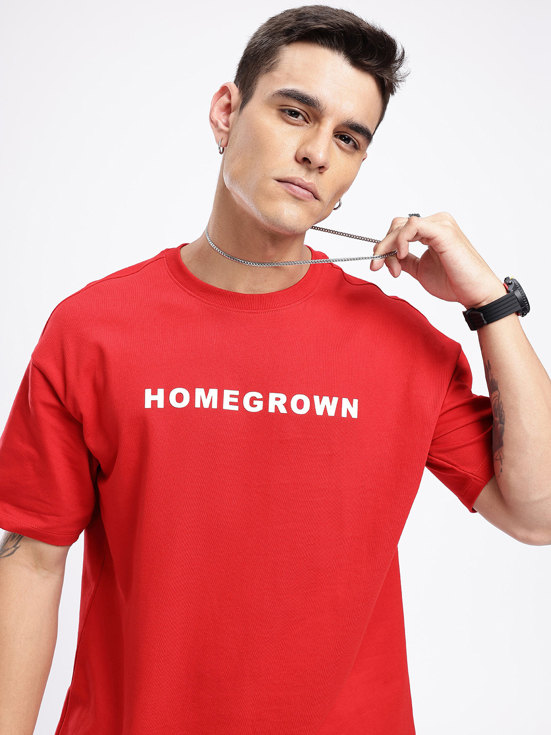 

glitchez City Cool Typography Printed Relaxed Fit T-shirt, Red