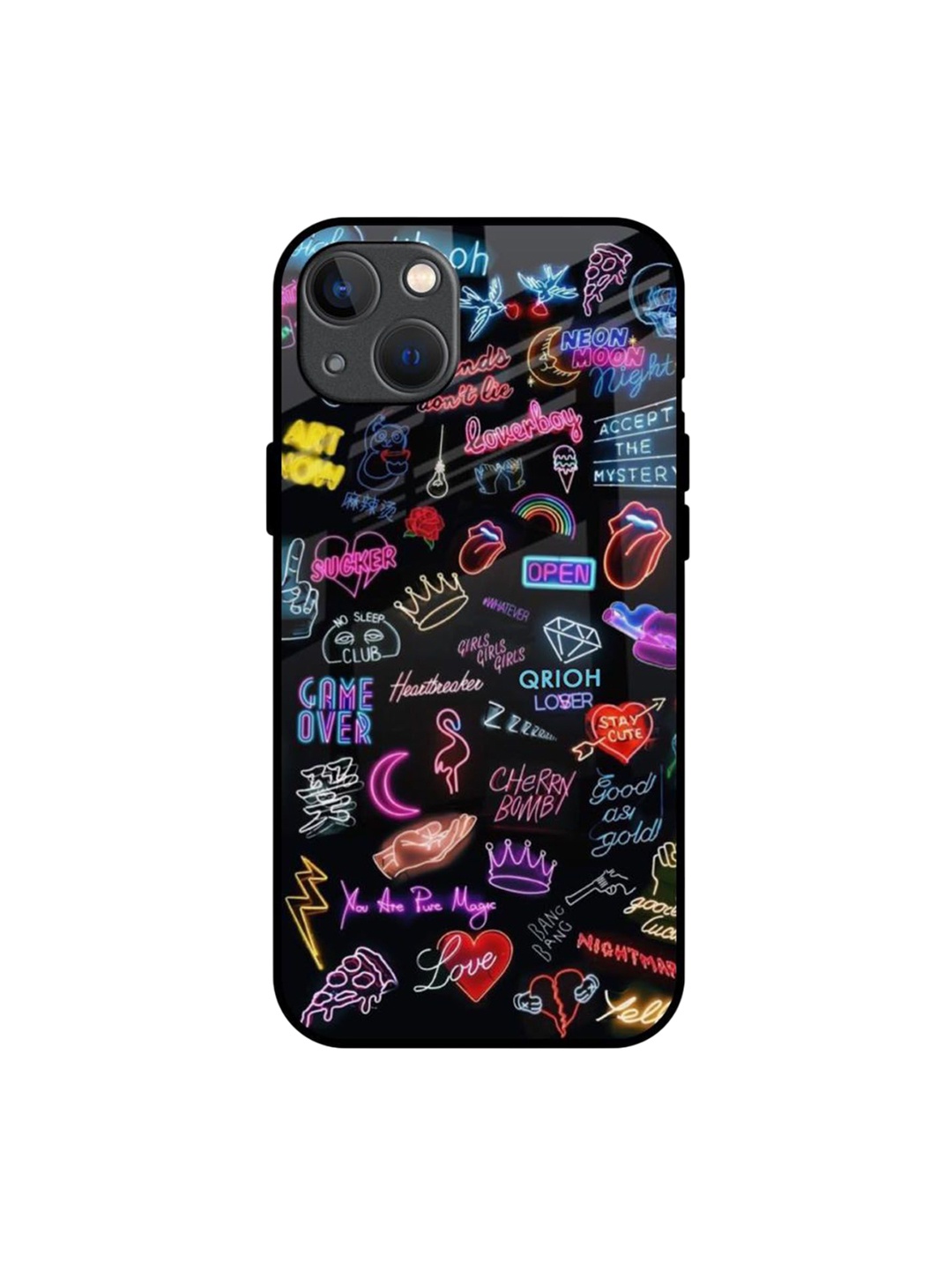 

QRIOH Quirky Printed iPhone 13 Mini Back Case Mobile Accessories, Black