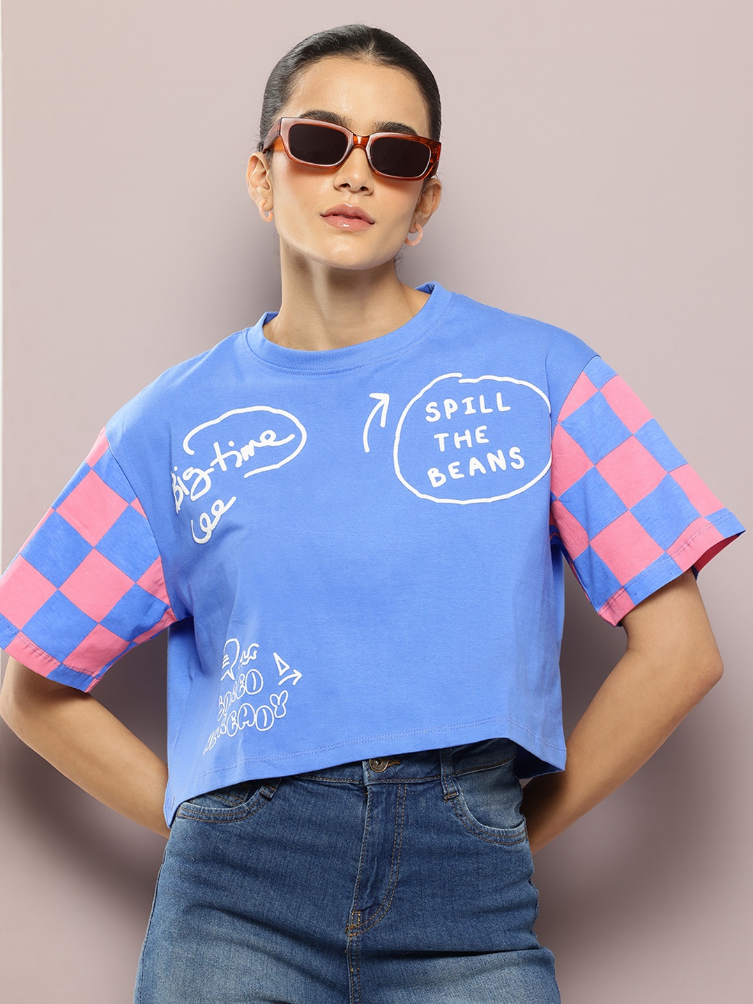 

Kook N Keech Women Printed Pure Cotton Boxy T-shirt, Blue