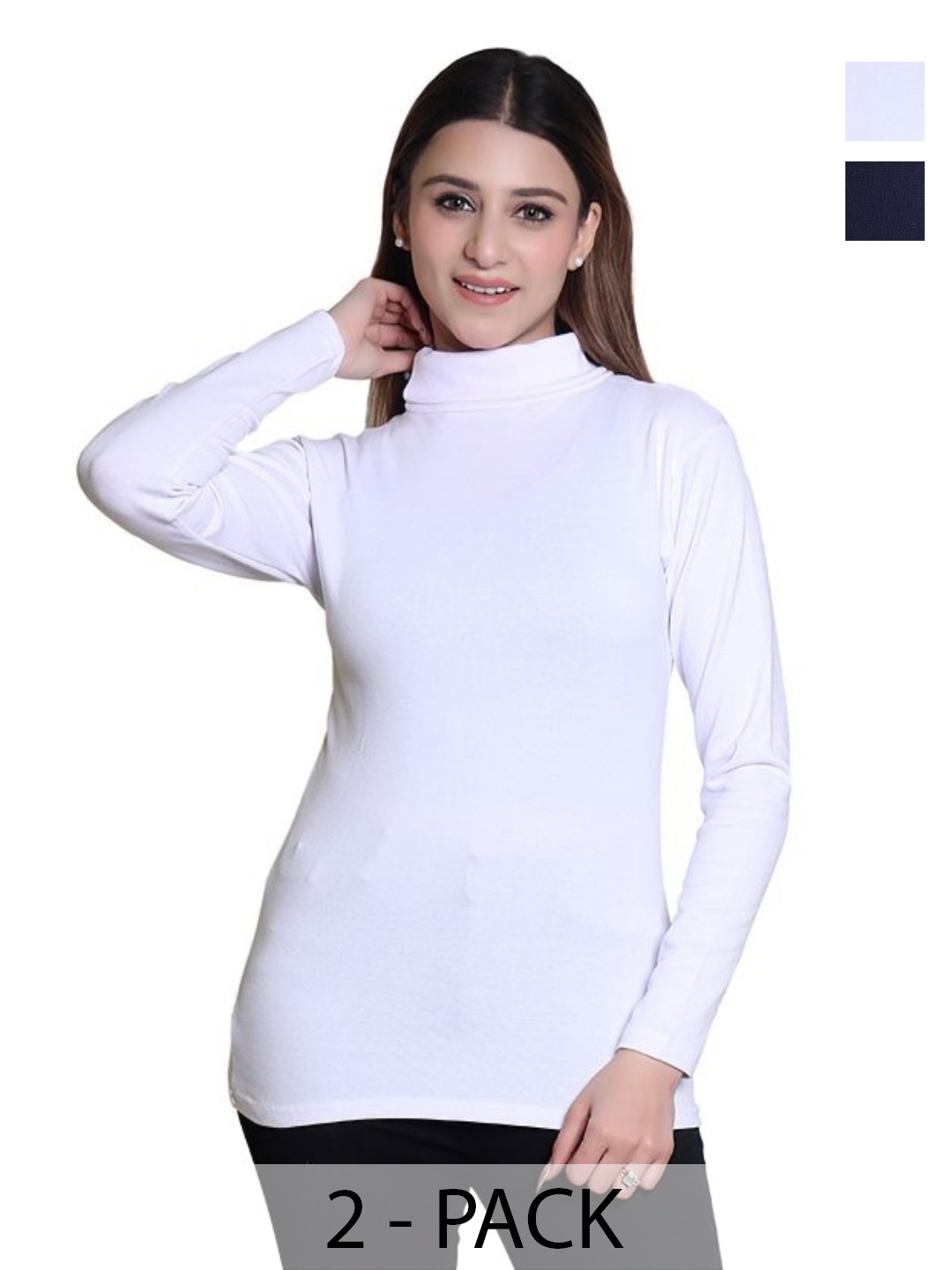 

Gajraj Women 2 High Neck Pockets Slim Fit T-shirt, White