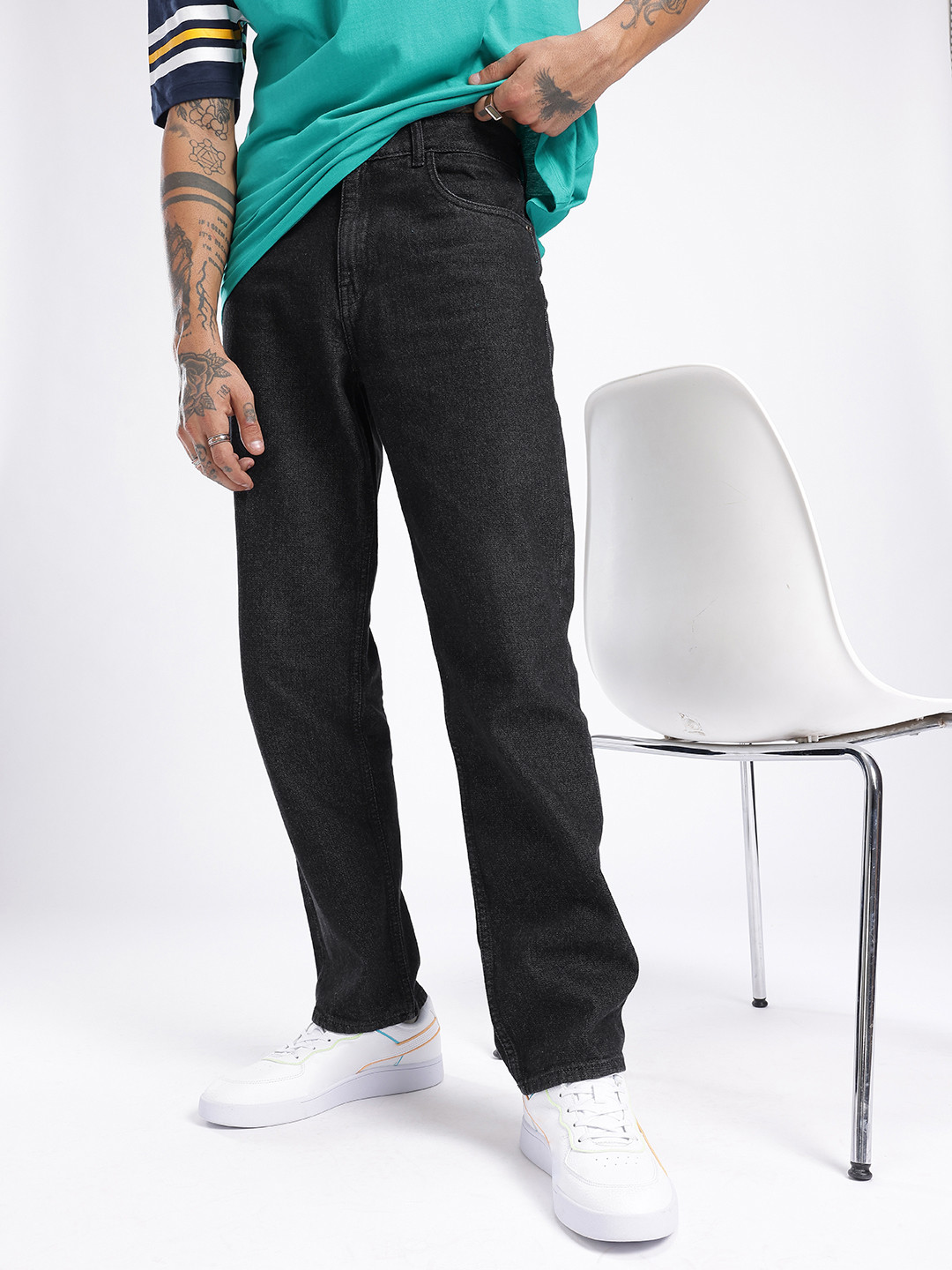 

glitchez Men Urban Classic Straight Fit Jeans, Black