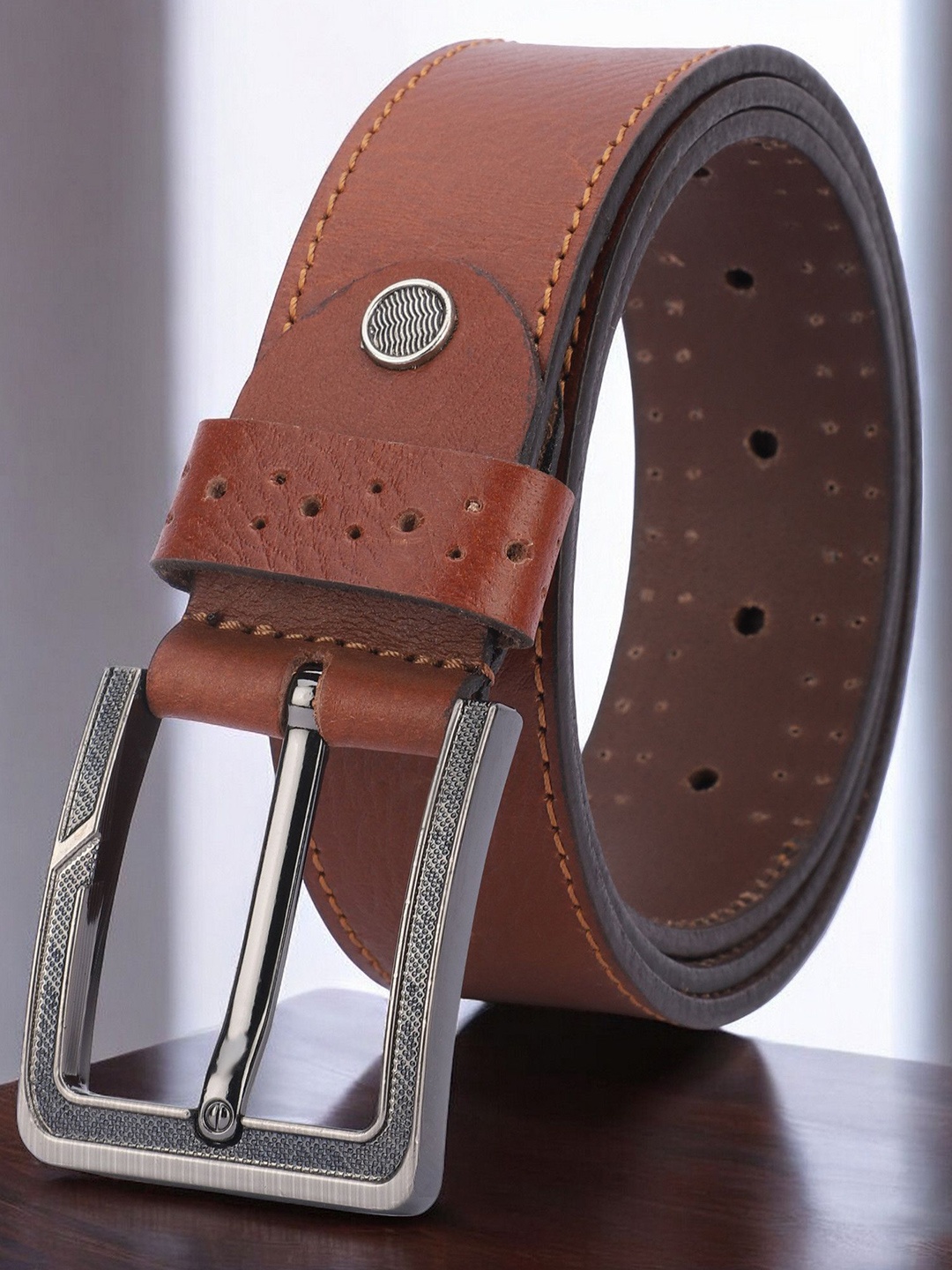 

WROGN Men Leather Formal Belt, Tan