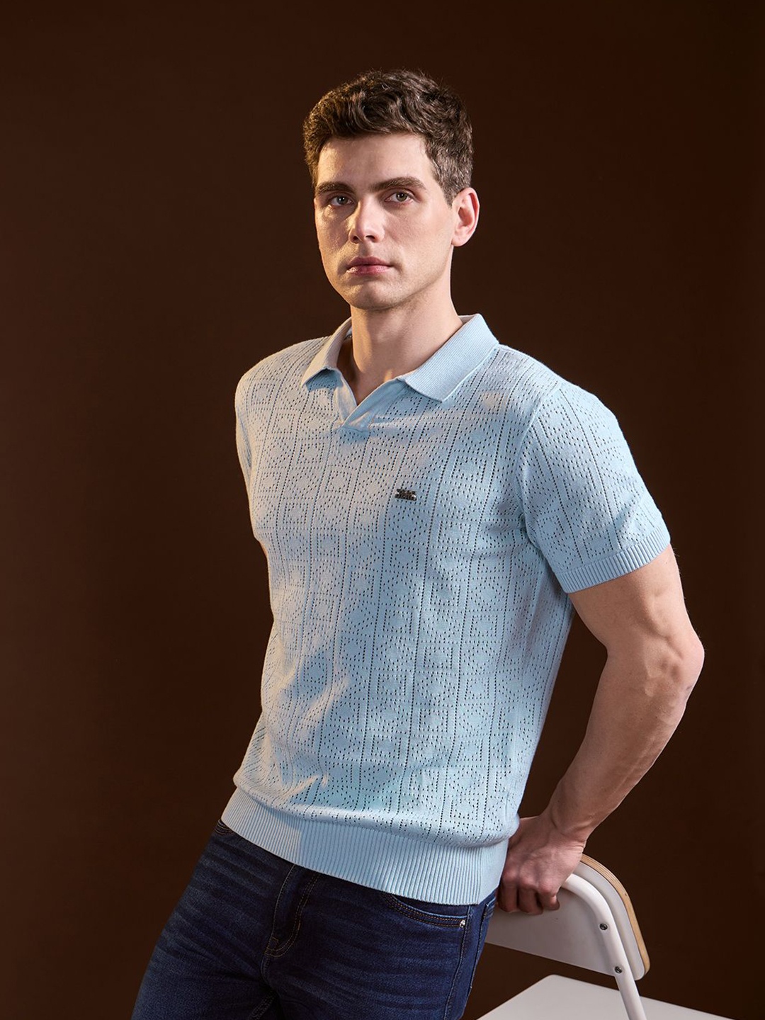 

THE BEAR HOUSE Men Polo Collar Slim Fit T-shirt, Blue