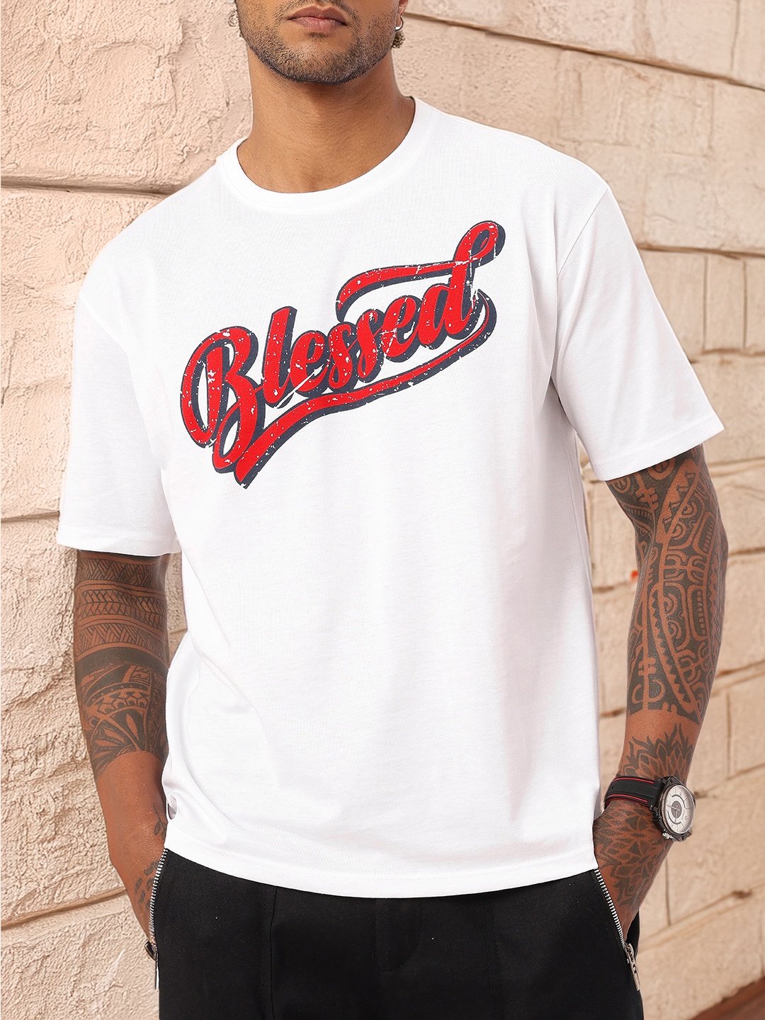 

Kook N Keech Grunge Blessed Printed Relaxed T-shirt, White