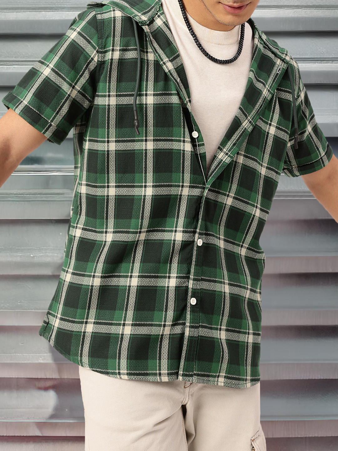 

Kook N Keech Varsity Vintage Vibes Checkered Past Hooded Relaxed Shirt, Green