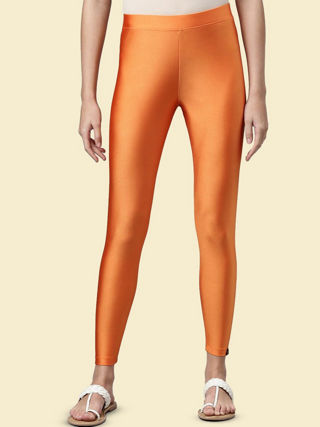 

TWIN BIRDS Ankle-Length Shimmer Leggings, Orange