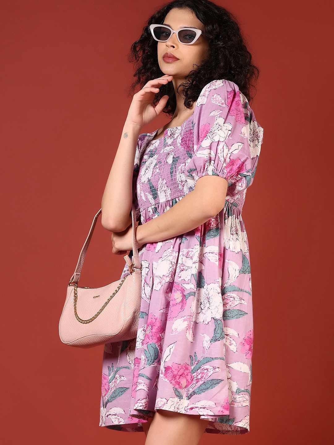 

V-Mart Floral Print A-Line Dress, Purple