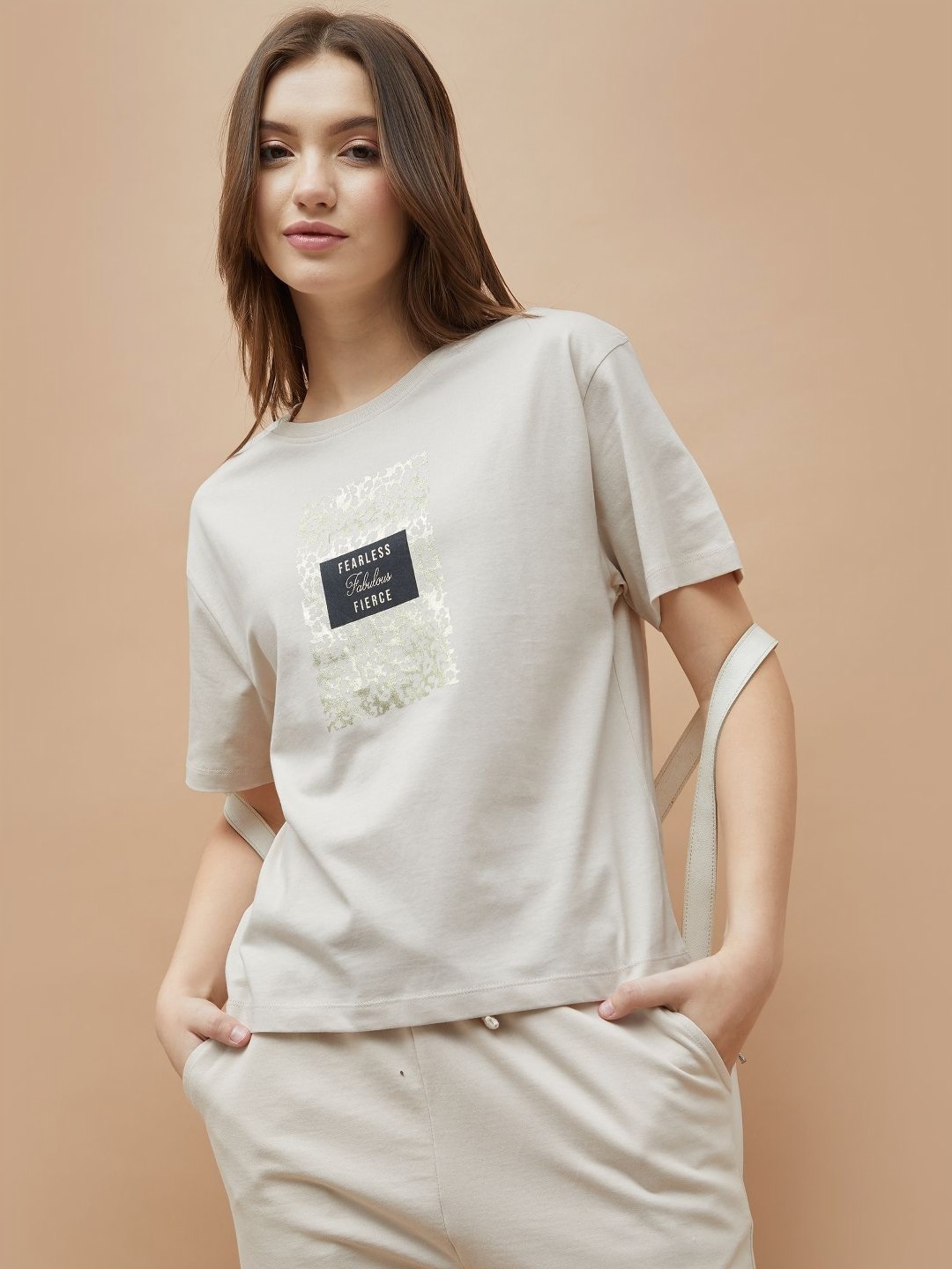 

Fame Forever by Lifestyle Women Printed Pockets T-shirt, Off white