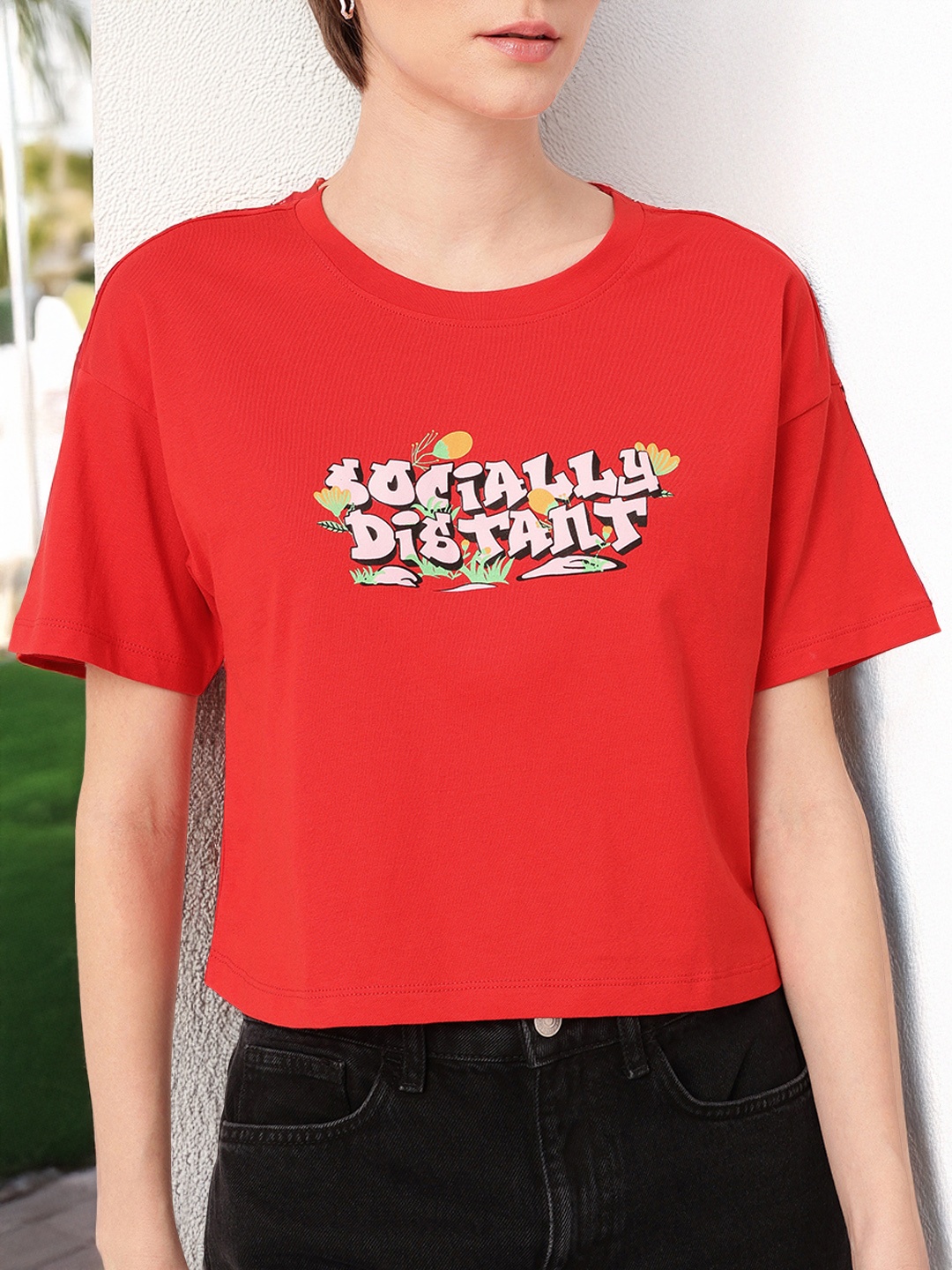 

DressBerry Urban Chic Printed Boxy Fit T-shirt, Red