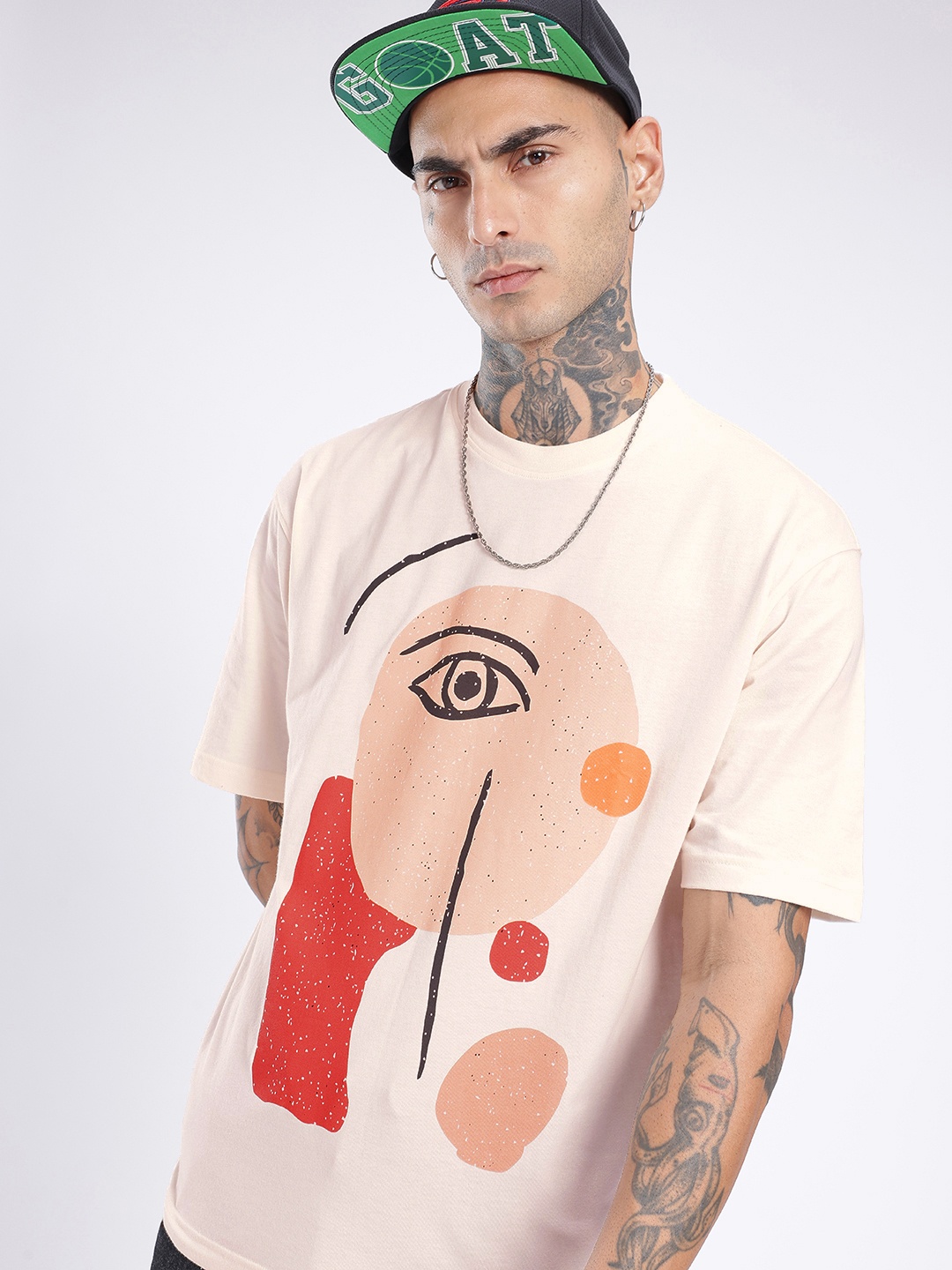 

glitchez Modern Touch Graphic Printed Relaxed Fit T-shirt, Cream