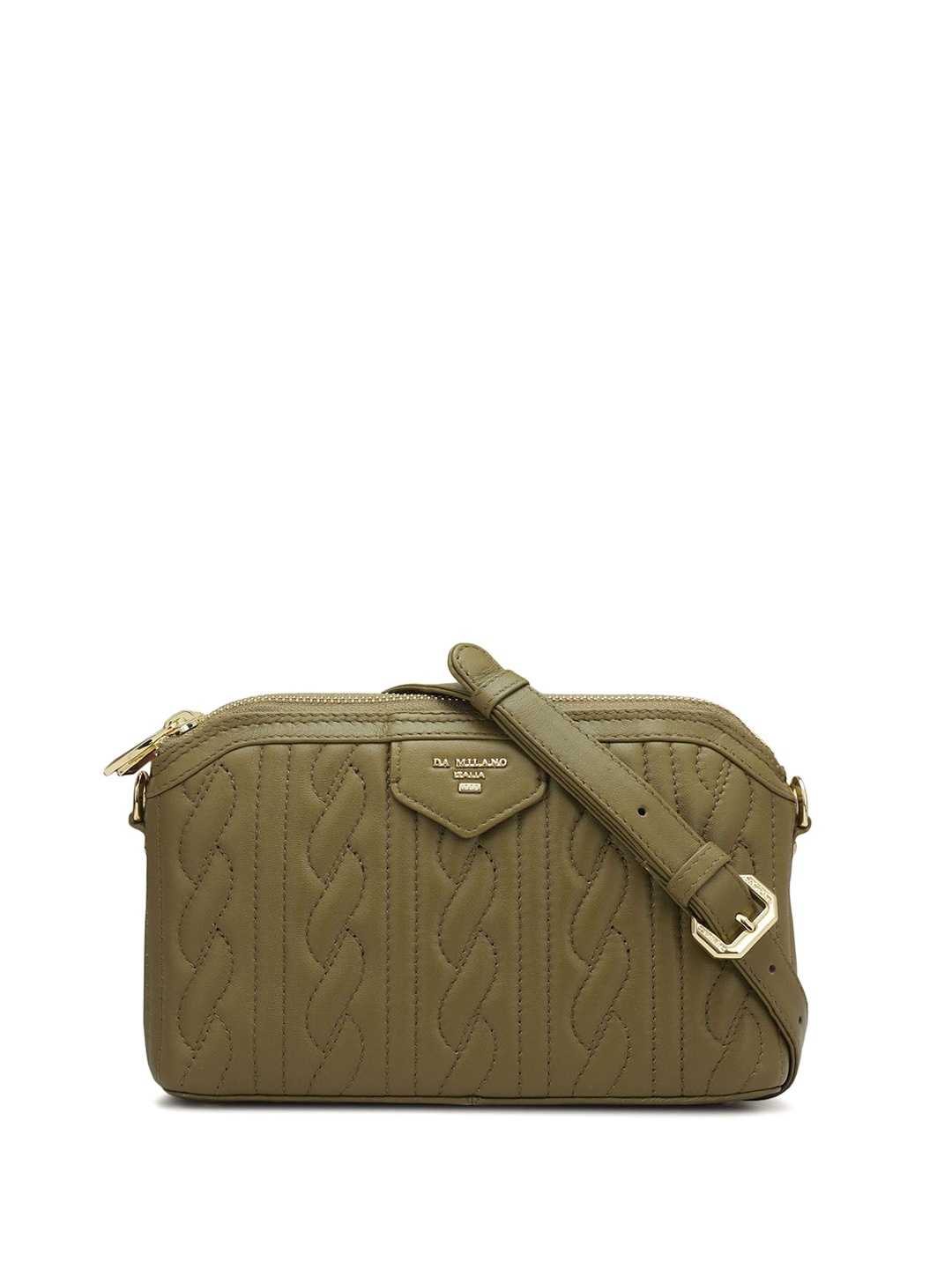 

Da Milano Leather Structured Sling Bag with Quilted, Green