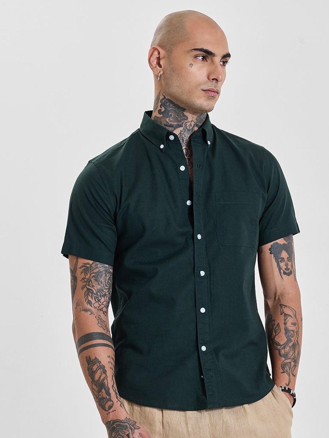 

Snitch Men Slim Fit Opaque Formal Shirt, Green