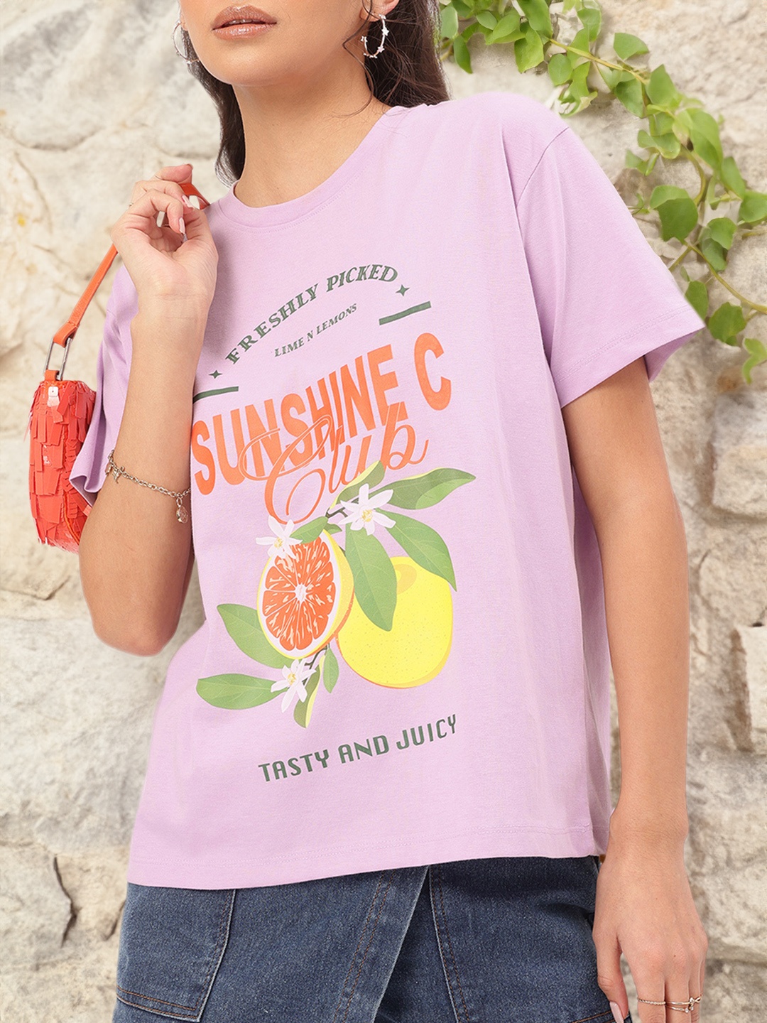 

DressBerry Sweet & Sour Couture Printed Relaxed Fit T-shirt, Lavender