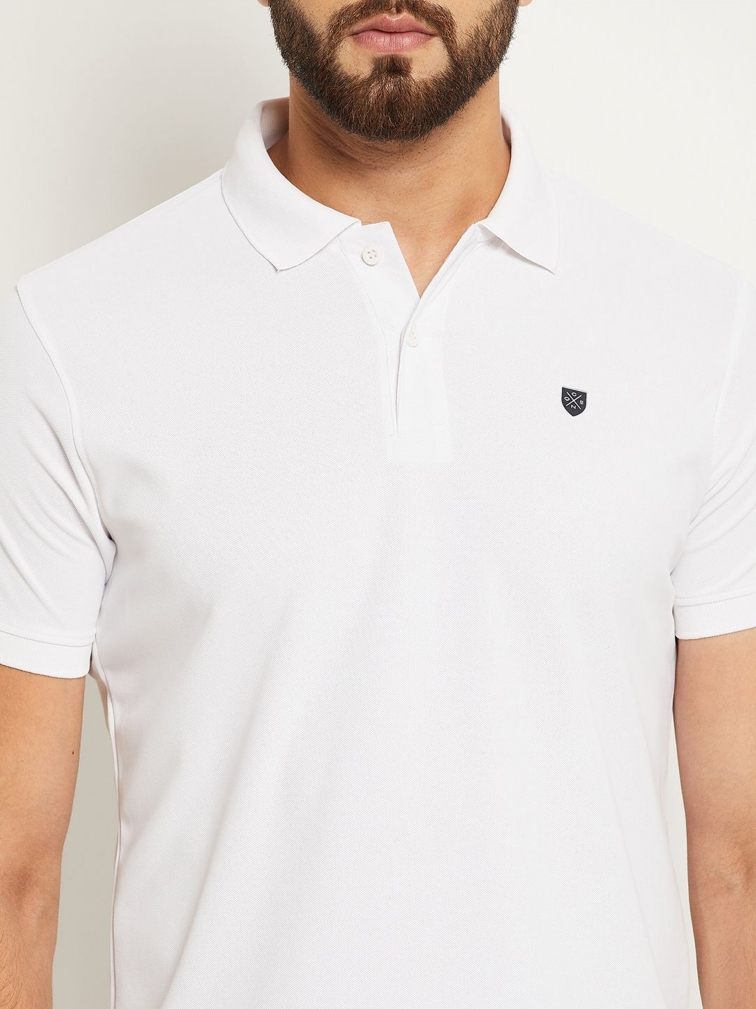 

OGEN Men Polo Collar Applique T-shirt, White