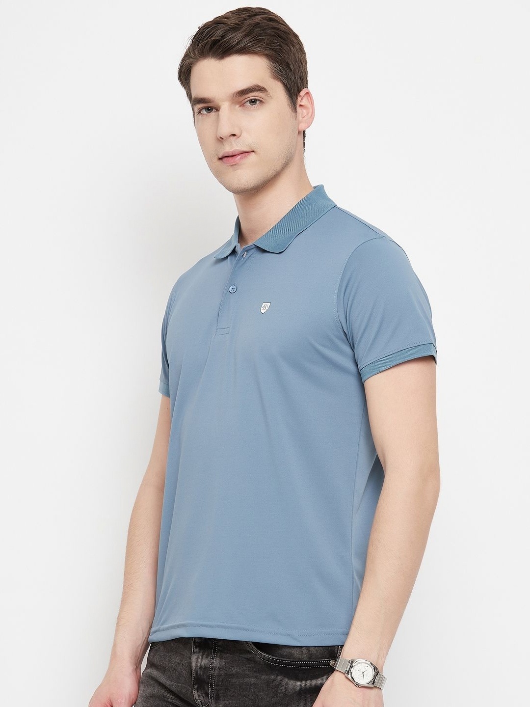 

OGEN Men Polo Collar Raw Edge T-shirt, Navy blue