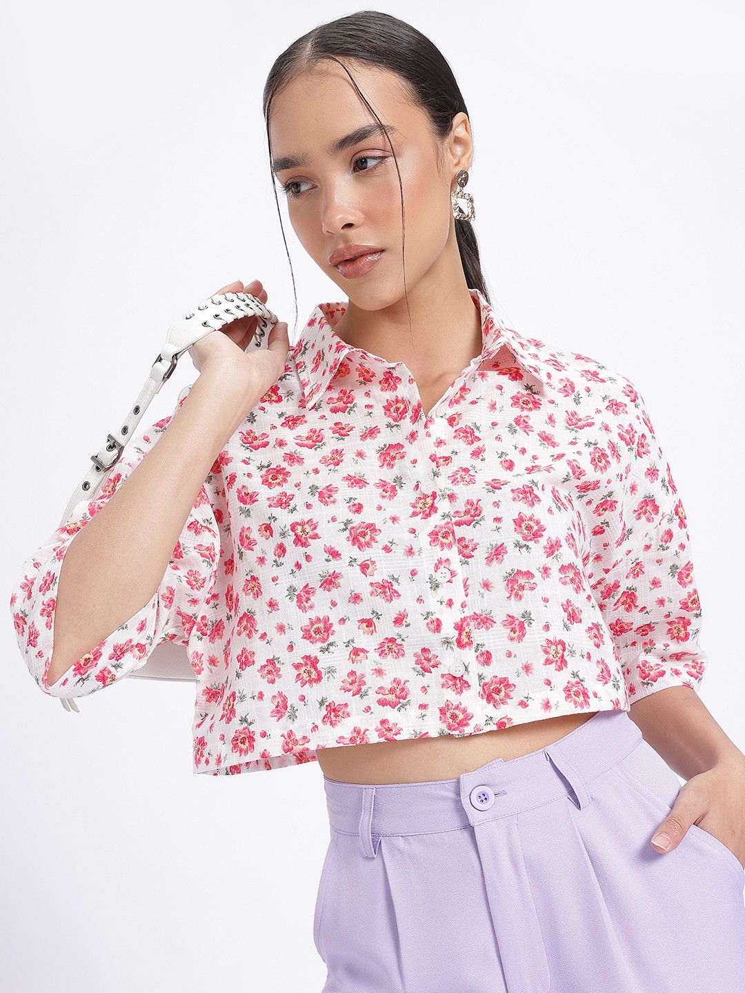 

glitchez Chill Blooms Boxy Printed Shirt, White