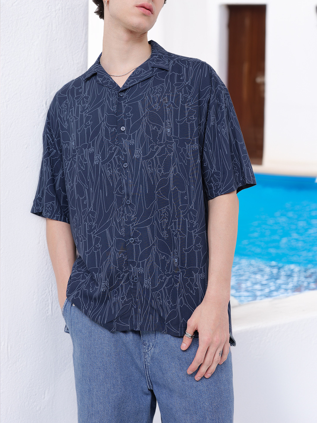 

Kook N Keech Vacation-Ready Vibe Oversized Shirt, Navy blue