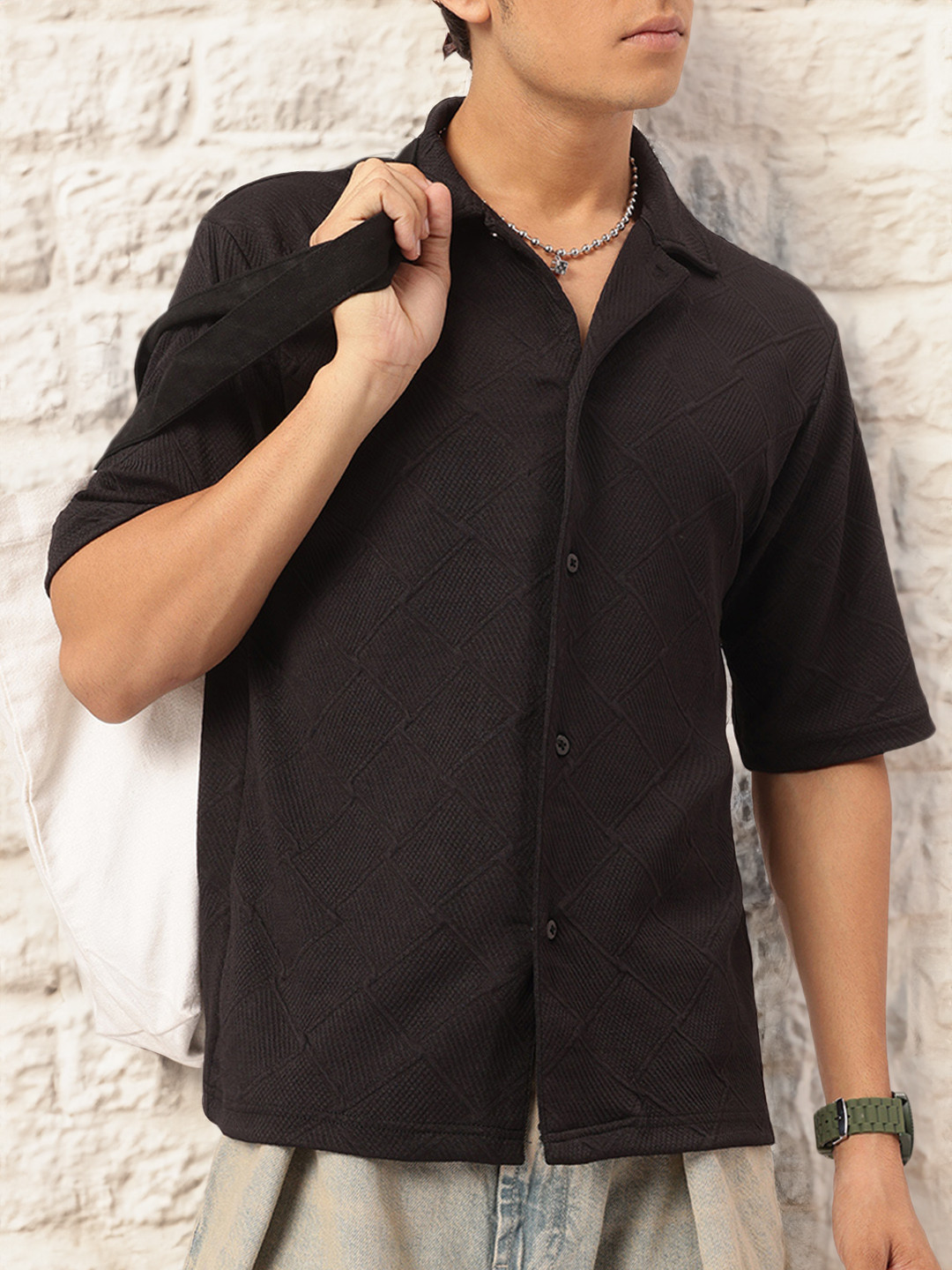 

Kook N Keech Urban Threads Self Check Textured Relaxed Shirt, Brown