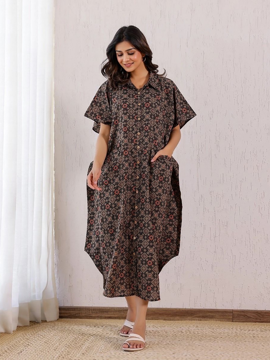 

Vivika Printed Pure Cotton Dress, Black