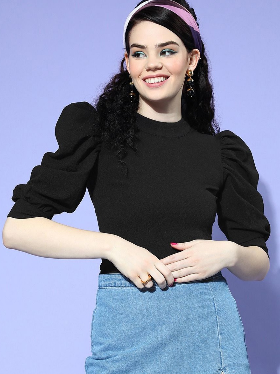 

Berrylush Puff Sleeve Top, Black