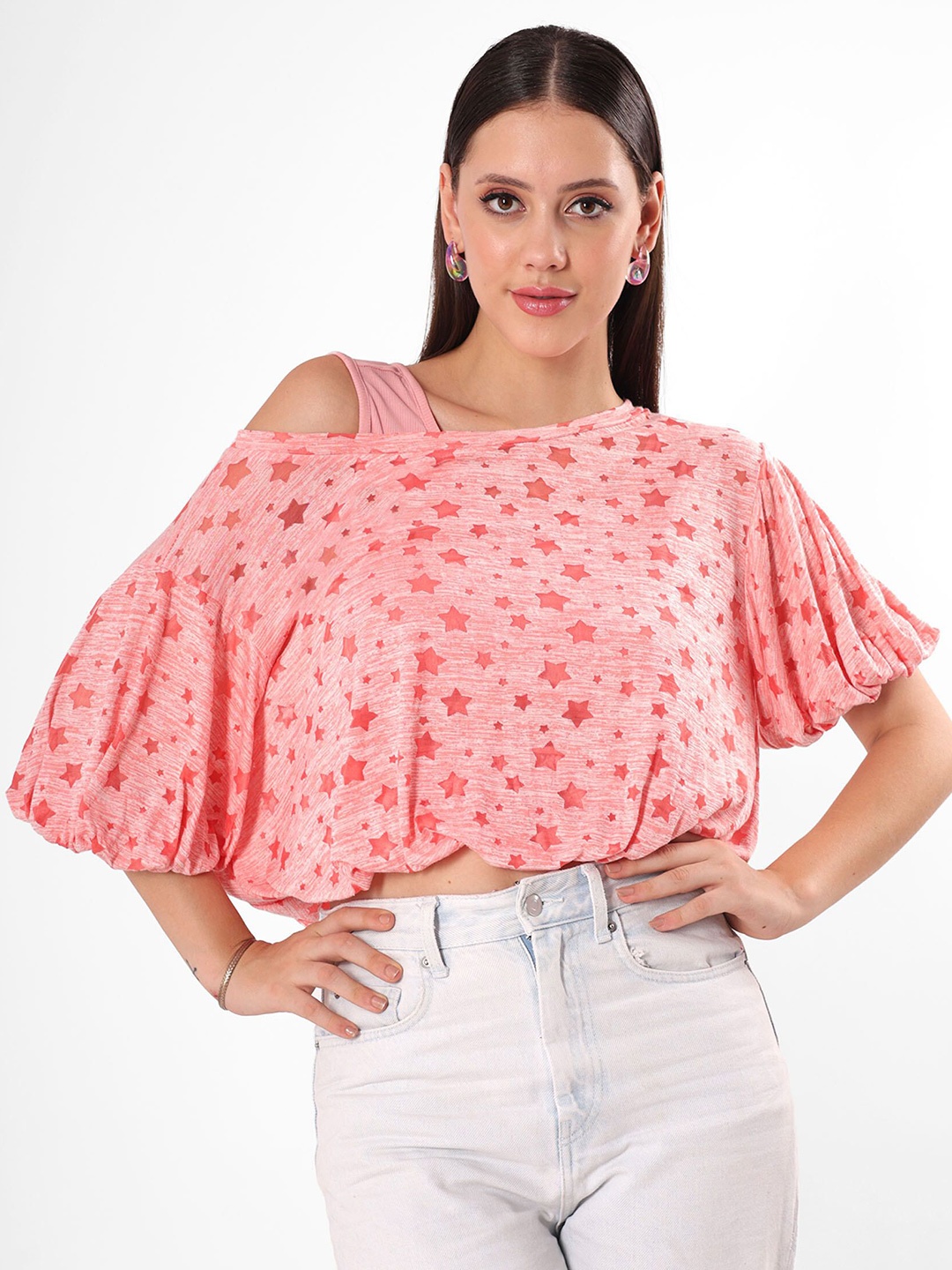 

clobug Floral One Shoulder Top, Pink