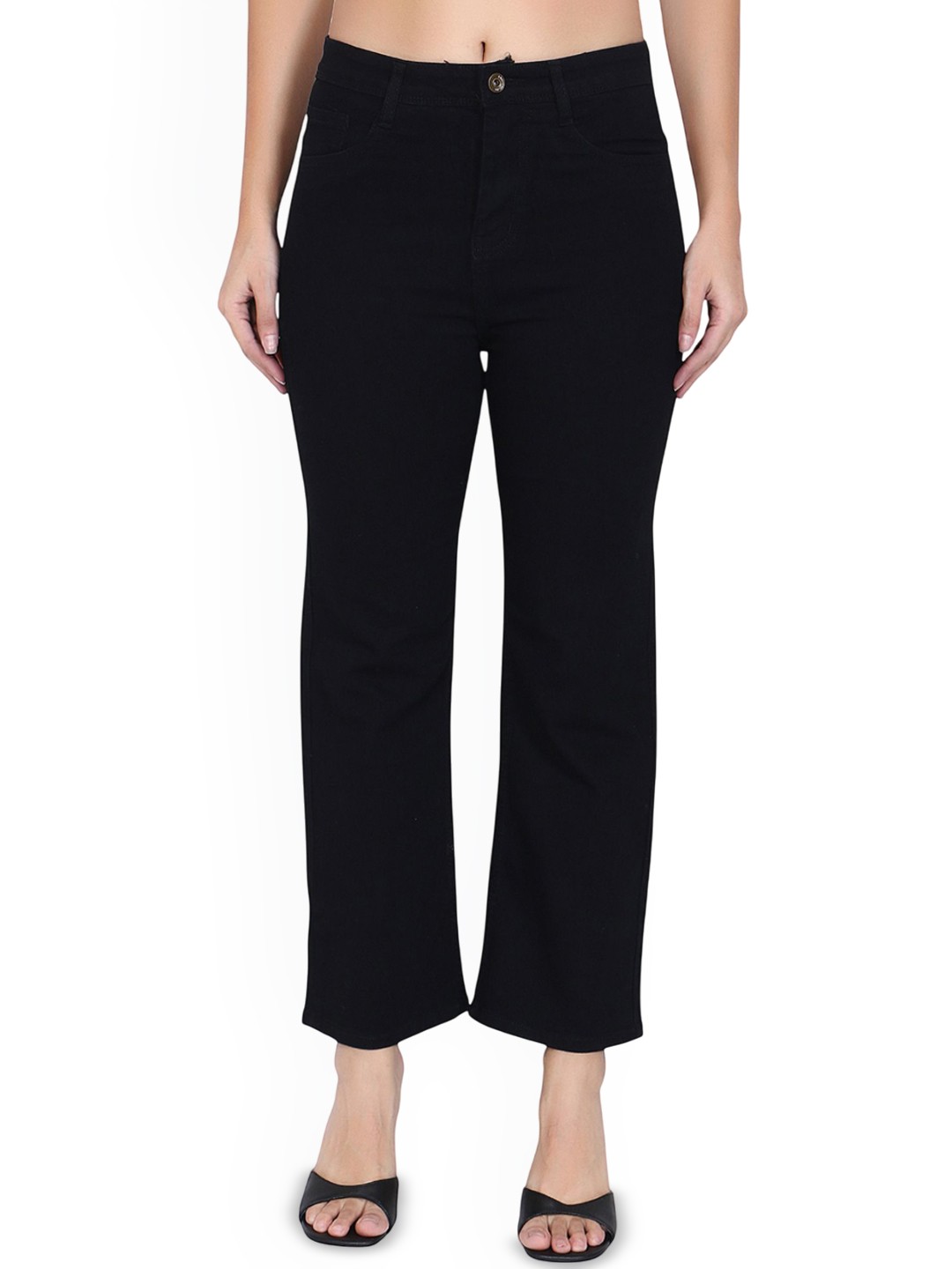 

3BUTTERFLIES Women Skinny Fit High-Rise Low Distress Jeans, Black