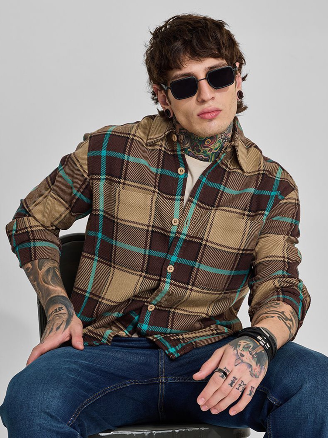 

Snitch Men Relaxed Opaque Checked Casual Shirt, Brown