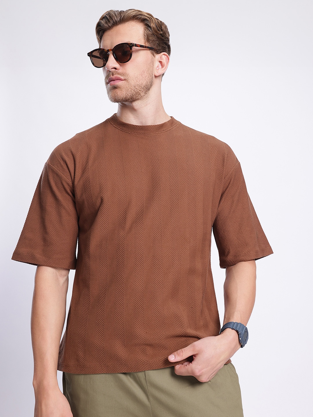

glitchez Everyday Basics Textured Relaxed Fit Sweat T-shirt, Brown