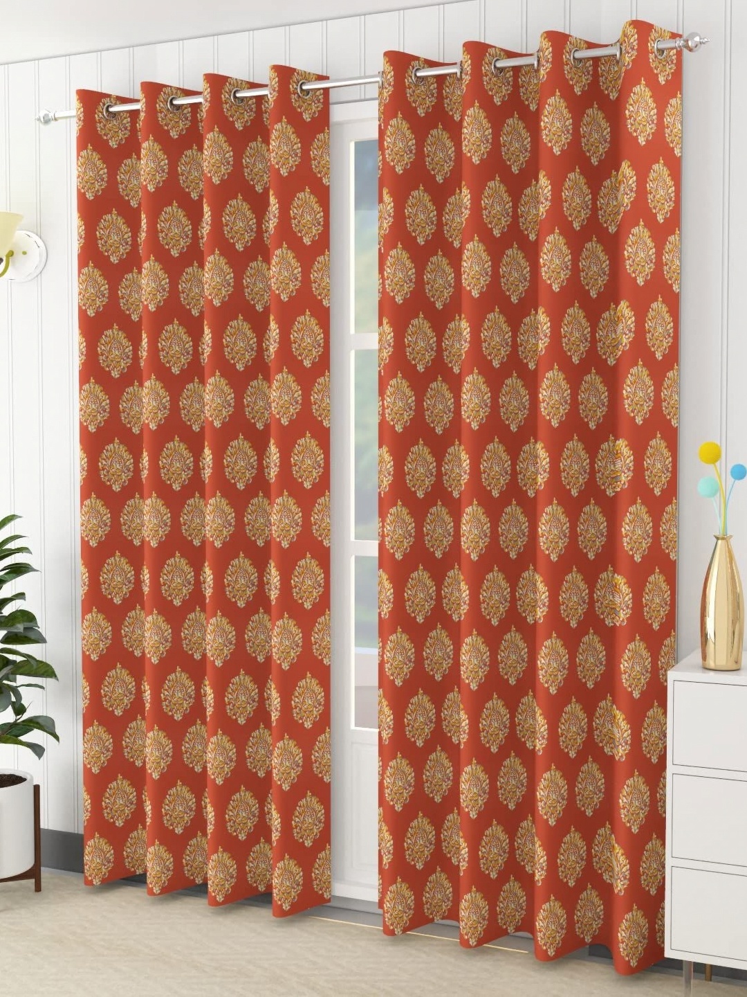 

Trance Home Linen Red & White Set of 2 Ethnic Motifs Door Curtain