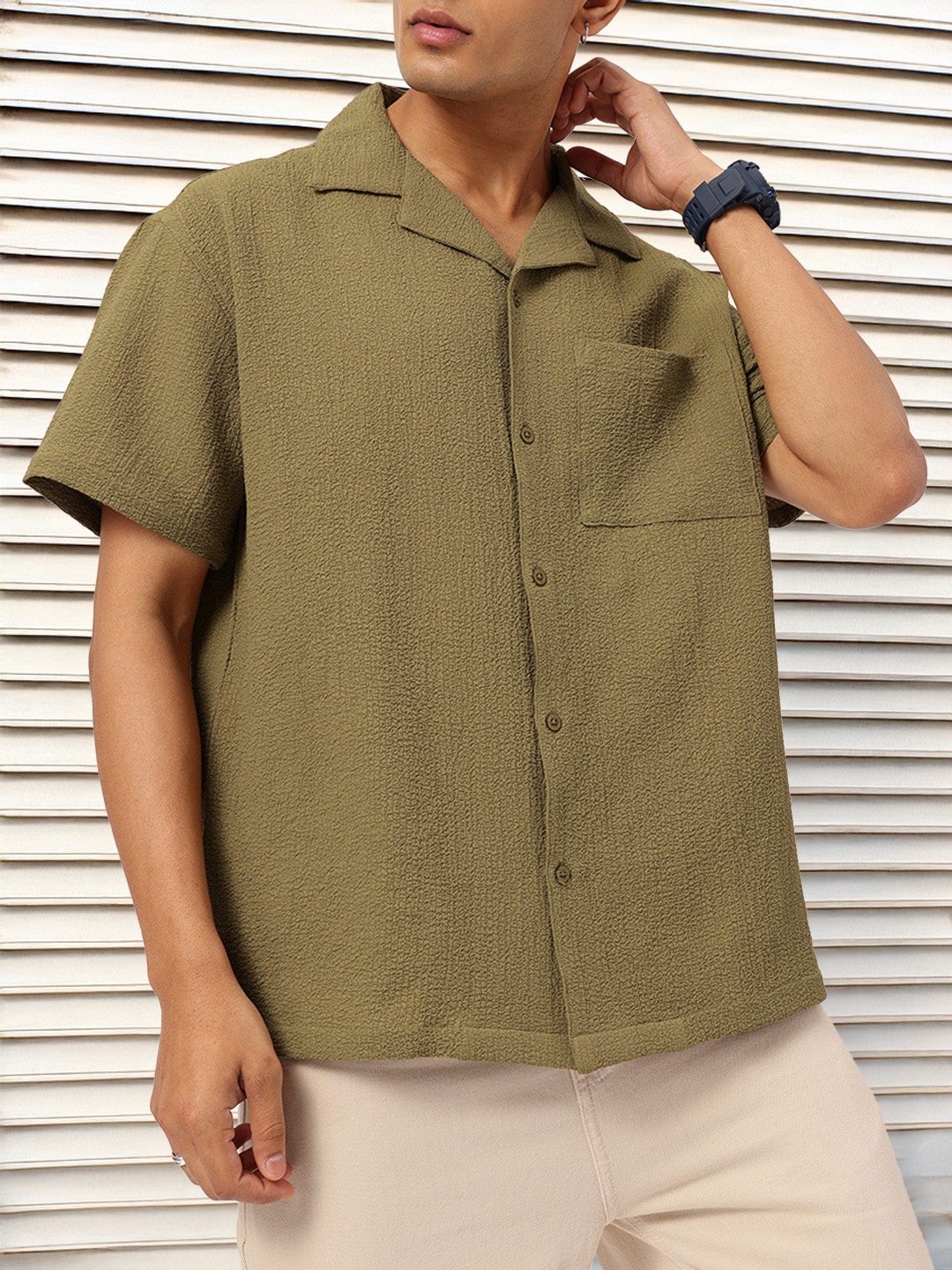 

Kook N Keech Street Savvy Textured Relaxed Fit Shirt, Olive