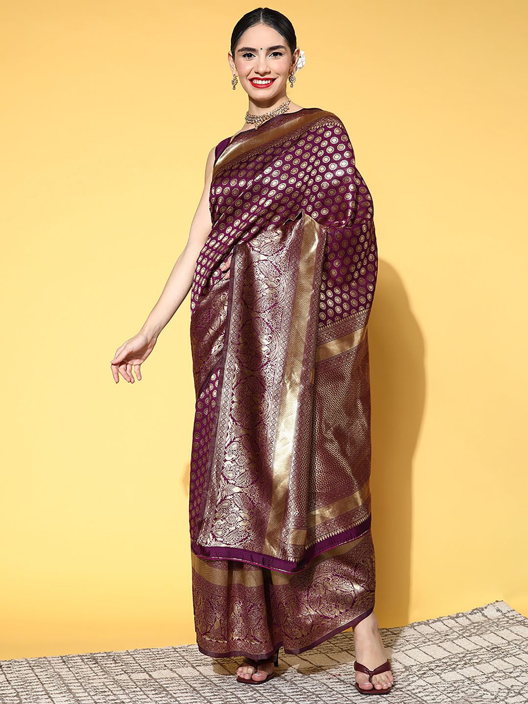 

Anouk Rustic Woven Design Zari Silk Blend Dharmavaram Saree, Purple